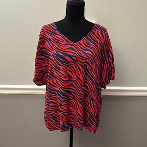 Emily Wonder Pink and Black Zebra Print V-Neck Top